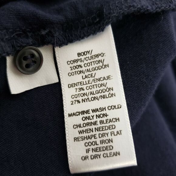 Ann Taylor LOFT Womens Top Size Medium Lace Flounce Cold Shoulder Forever Navy - Picture 8 of 9